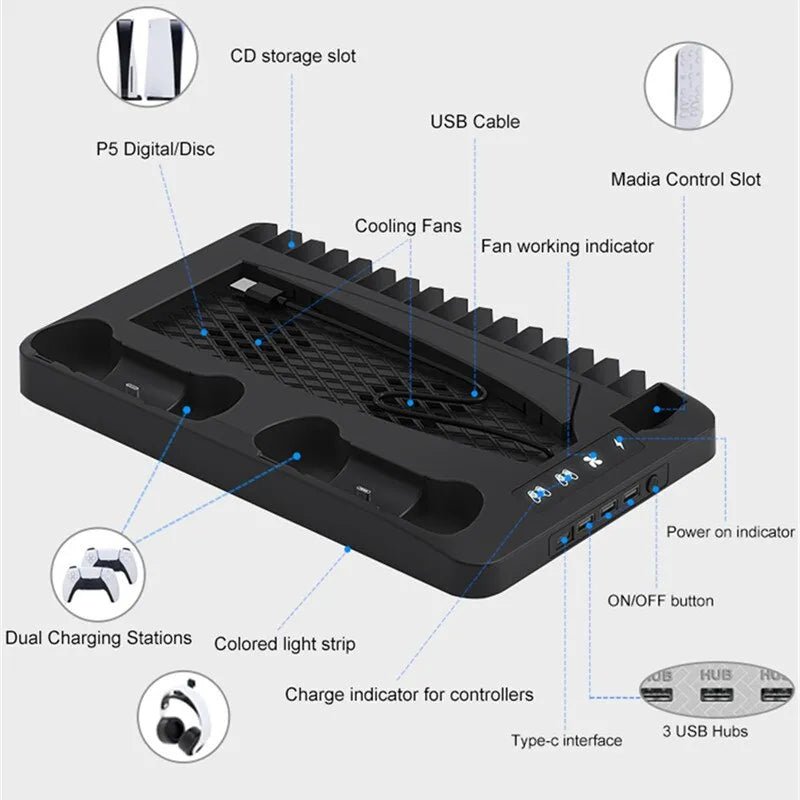 PS5 Stand-koelstation met RGB-licht - Ecoversify